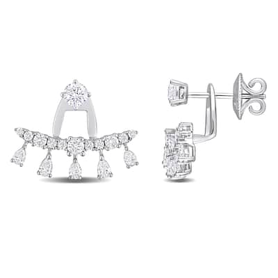 Miadora 1 3/5ct TDW Pear and Round-Shaped Diamonds Front Back Earrings 14k White Gold