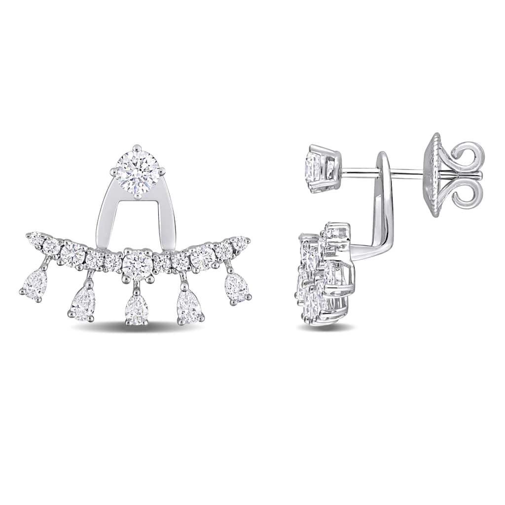 Miadora 1 3/5ct TDW Pear and Round-Shaped Diamonds Front Back Earrings 14k White Gold