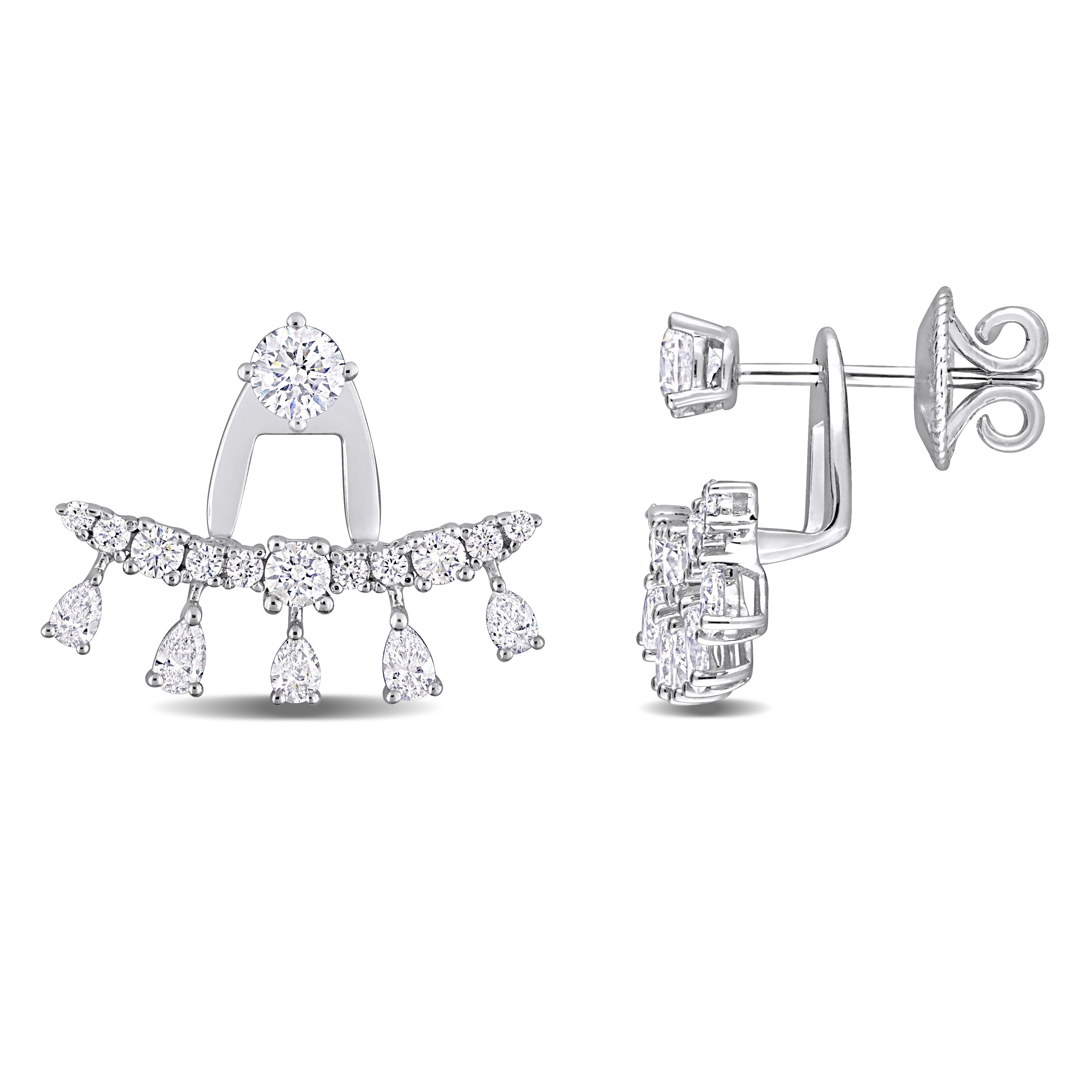Miadora 1 3/5ct TDW Pear and Round-Shaped Diamonds Front Back Earrings 14k White Gold
