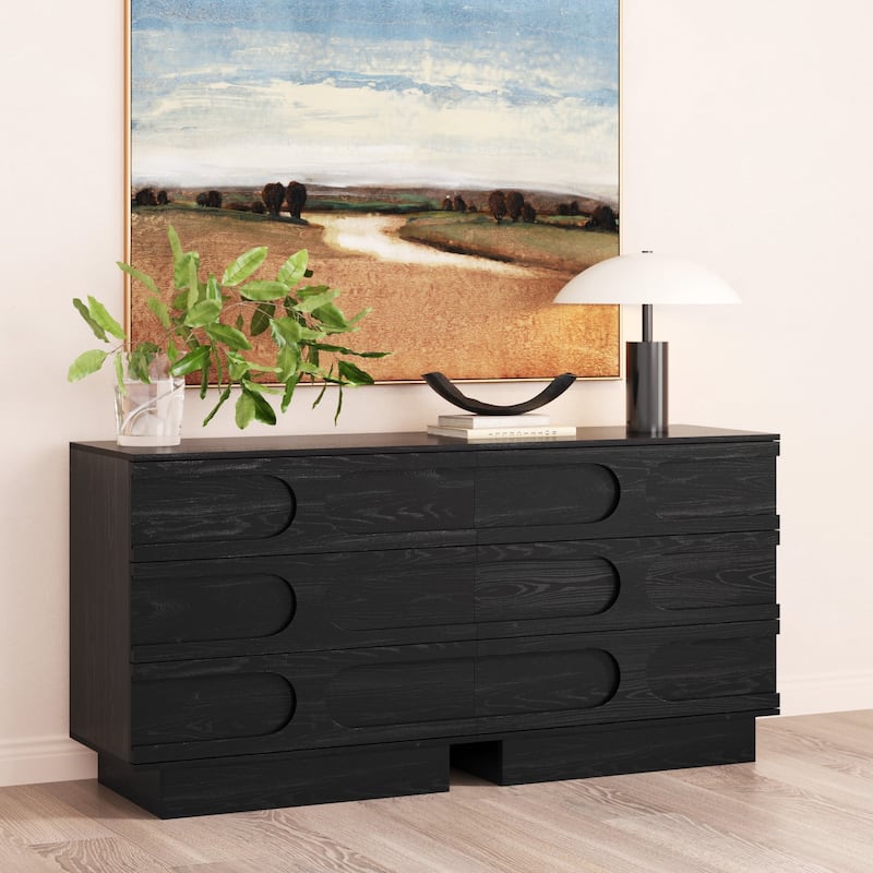 Iris 3 Drawer Dresser, Mid-Century Modern Solid Wood Dresser for Bedroom - Black Oak - Set of 2 - 3-drawer