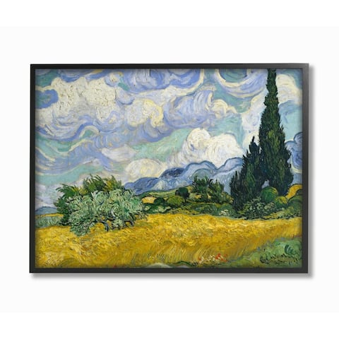 Stupell Industries Wheat Field with Cypresses Post Impressionist Painting Framed Giclee Texturized Art by Vincent Van Gogh