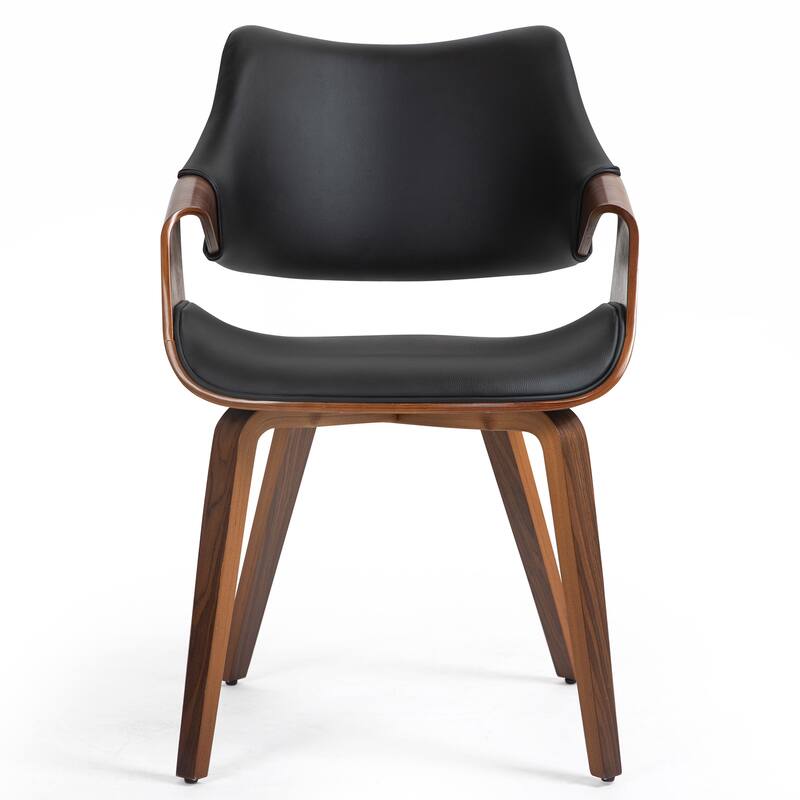 Set of 2 Beasley Black Faux Leather Dining Chair with Walnut Wood Legs