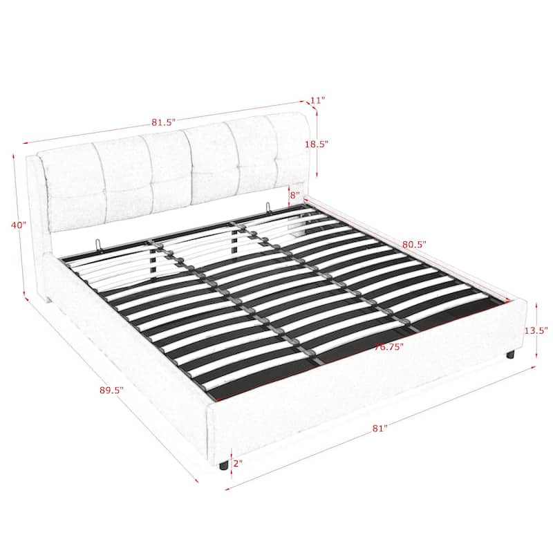 Chenille Storage Bed Frame, Hydraulic Lift Platform Bed with Under Bed Storage and Integrated Headboard, No Box Spring Needed