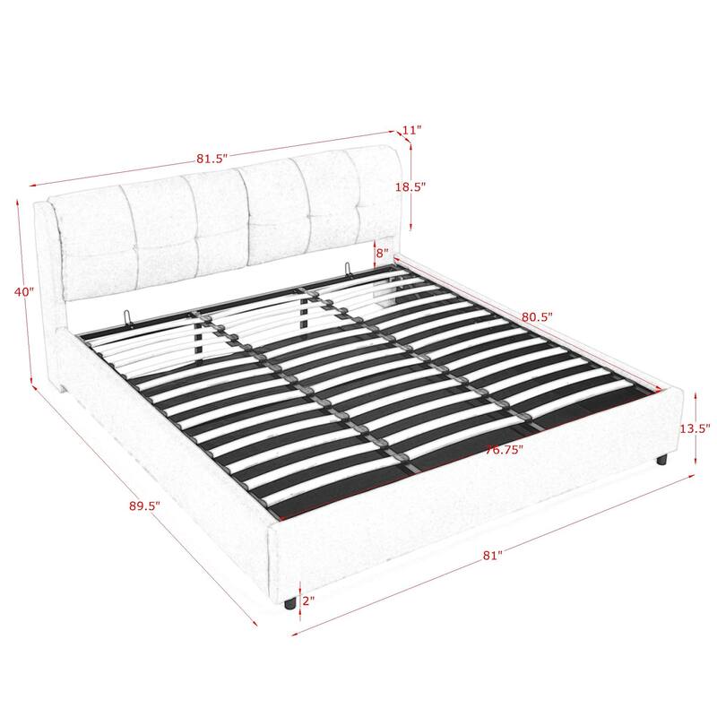 King Size Storage Upholstered Hydraulic Platform Bed with Integrated Headboard for Bedroom
