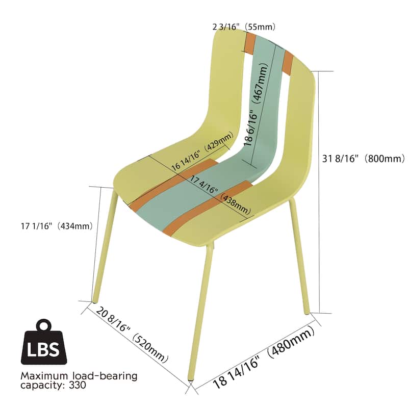 4-Pack Modern Striped Color Block Chairs -Indoor/Outdoor PP Plastic Seat & Sturdy Metal Legs-for Living Room, Balcony, Terrace