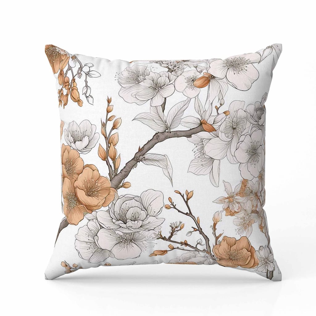 Petal Poetry Indoor/Outdoor Reversible Throw Pillow White and Orange