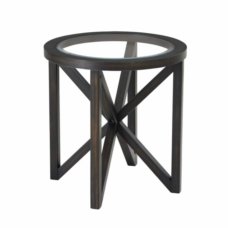 Tempered glass coffee table solid wood base round transparent glass top modern living room terrace study coffee table
