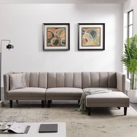Velvet Split Back Reversible Sectional Sofa Bed Armless Sleeper Manual Recline Couch with Plastic Legs&2 Pillows