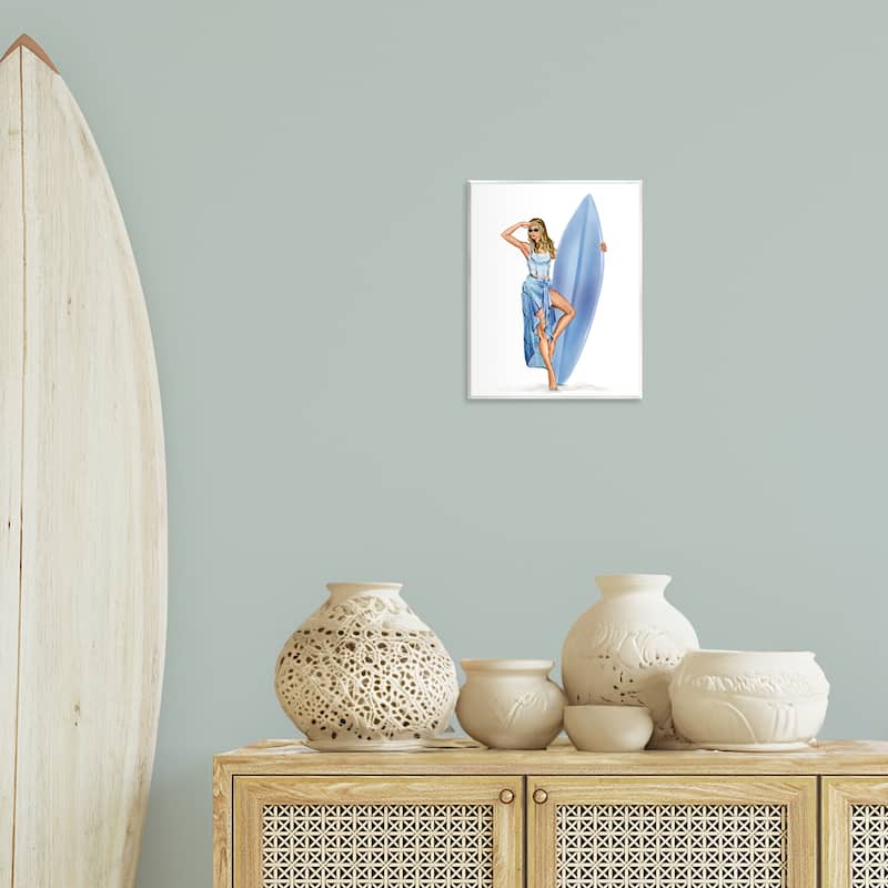 Stupell Trendy Surfer Girl in Blue Wall Plaque Art Design By Ziwei Li