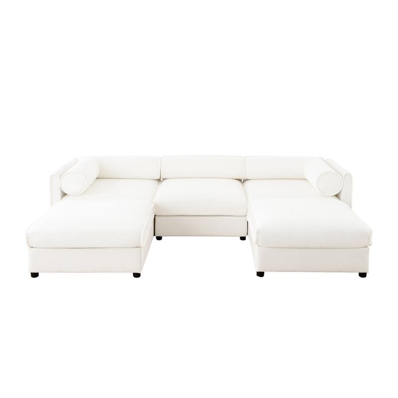 GDFStudio - Larkspur Chenille 3-Seater Sofa With Dual Ottoman