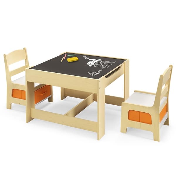 slide 2 of 10, Gymax Children Kids Table Chairs Set With Storage Boxes Blackboard Multi