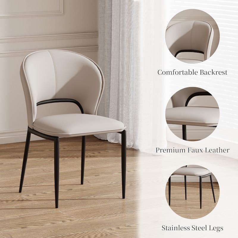 Modern Fully Assembled Dining Table Chairs, Faux Leather, Light Gray, Set of 2