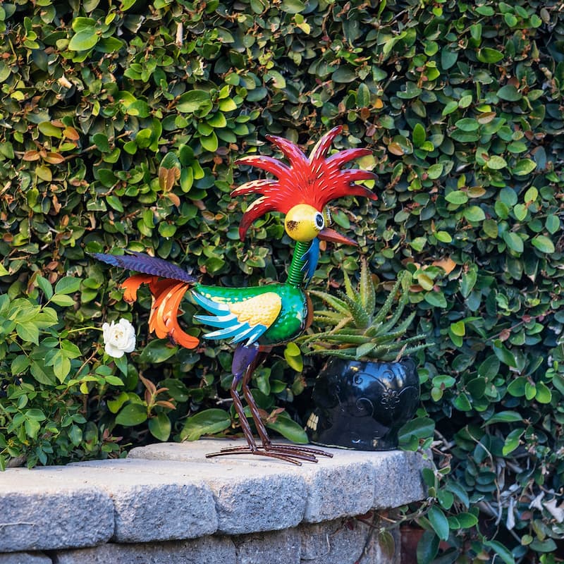 Alpine Corporation 18" Tall Indoor/Outdoor Wacky Metal Rooster Yard Statue Decoration