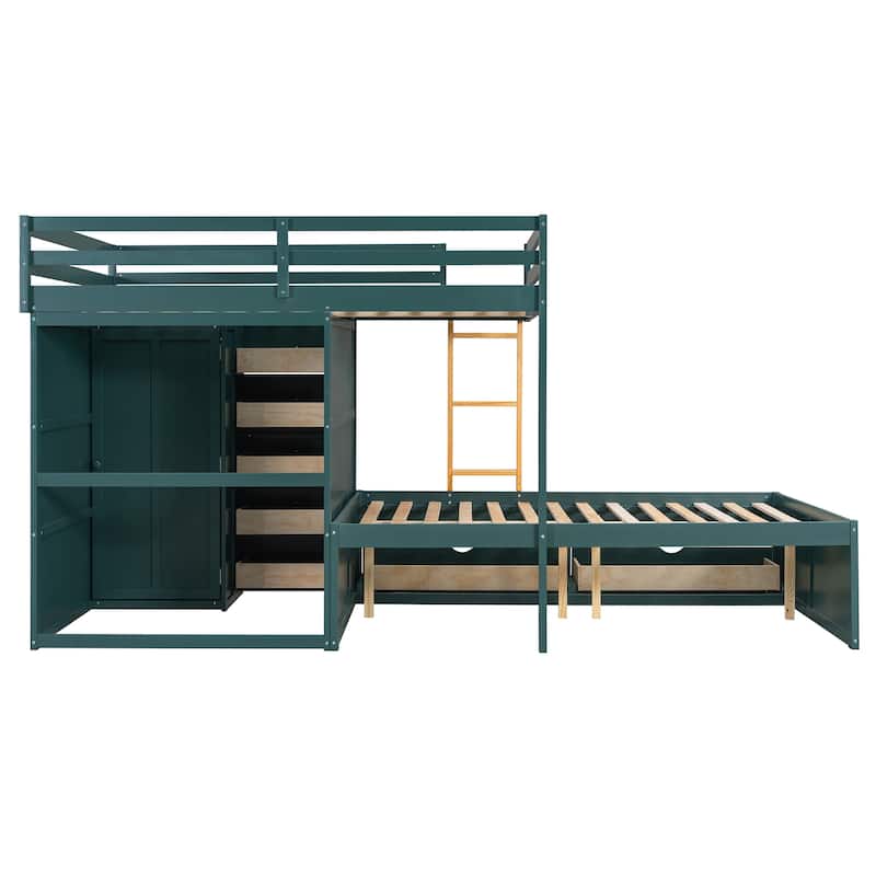 Full Size Bunk Bed with Built-in Drawers, Wardrobe & Ladder by Harper&Bright Designs
