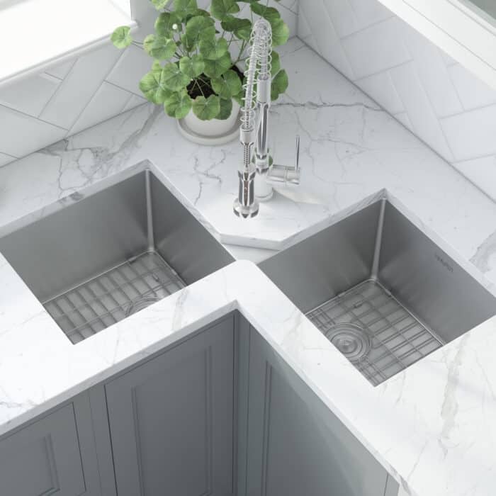 Ruvati Corner Butterfly Undermount Kitchen Sink 16 Gauge 44" Double Bowl - RVH8400 - 43-3/4″x 23″