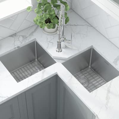 Ruvati Corner Butterfly Undermount Kitchen Sink 16 Gauge 44" Double Bowl - RVH8400 - 43-3/4″x 23″