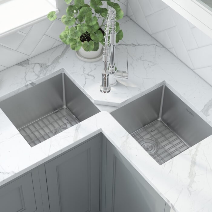 Ruvati Corner Butterfly Undermount Kitchen Sink 16 Gauge 44" Double Bowl - RVH8400 - 43-3/4″x 23″