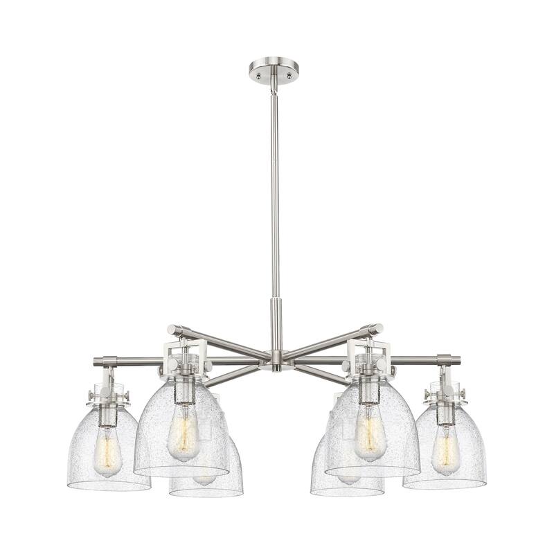 Innovations Lighting Downtown Urban - Newton Bell - 6 Light 26" Stem Hung Chandelier - Satin Nickel/Seedy