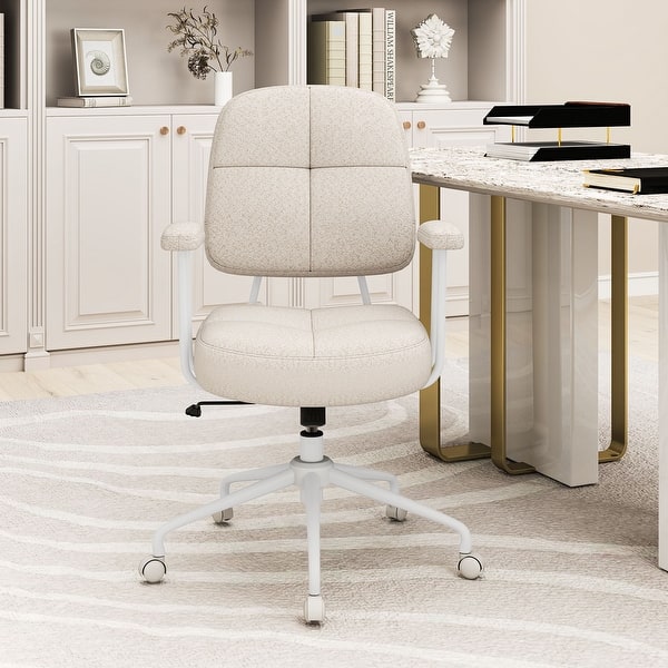 slide 2 of 23, Leathaire Upholstered Task Home Office Chair with Cushioned Back-Beige Beige