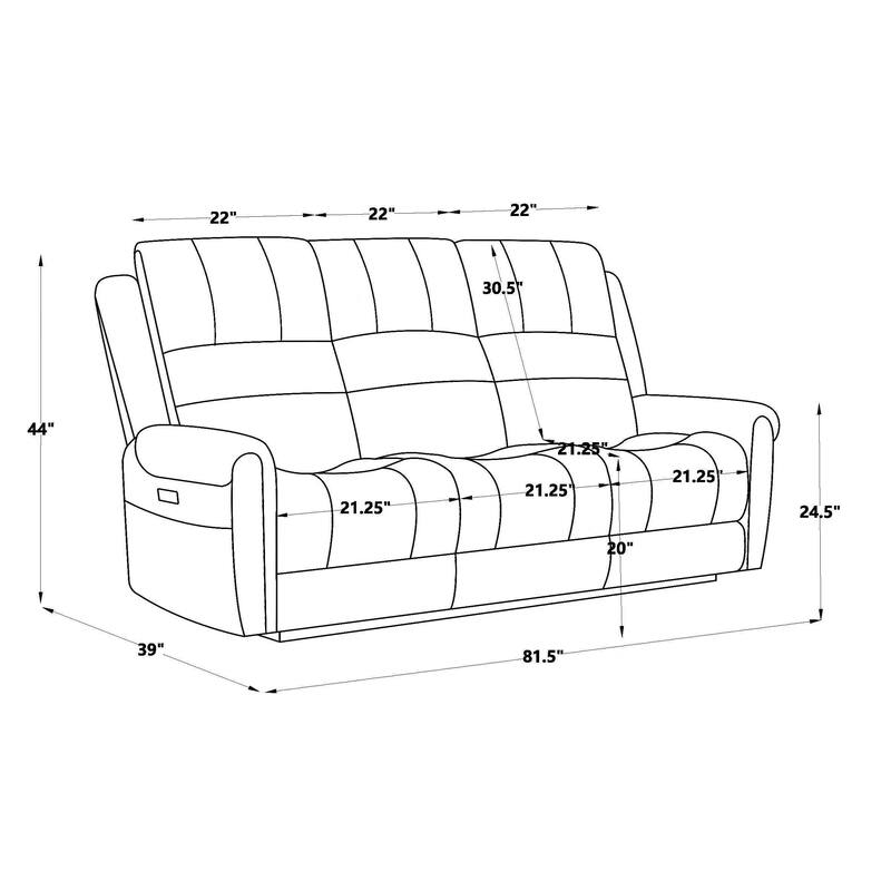 81.5" Width Power Reclining Sofa With Adjustable Headrest and Dropdown Center Table with Cup Holders - 3 Seats