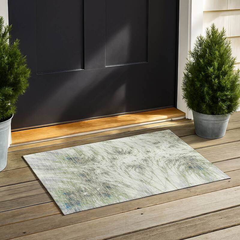 Machine Washable Indoor/ Outdoor Modern Cheraw Chantille Rug - Aloe - 1'8" x 2'6"