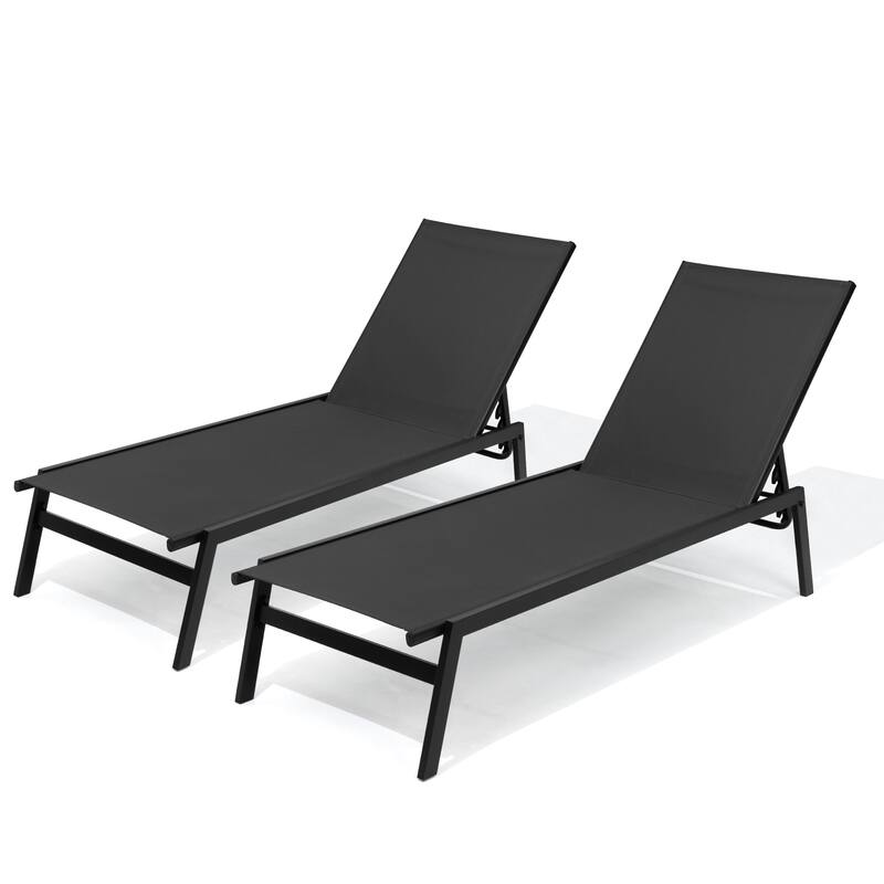 Outdoor Patio Adjustable Chaise Lounge Chairs Stackable Recliner - Black - 2PC