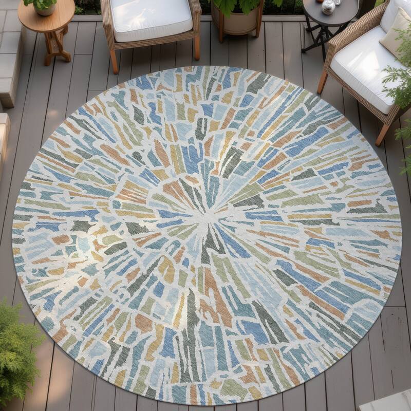 Machine Washable Indoor/ Outdoor Modern Zip Chantille Rug - Blue - 8' x 8'