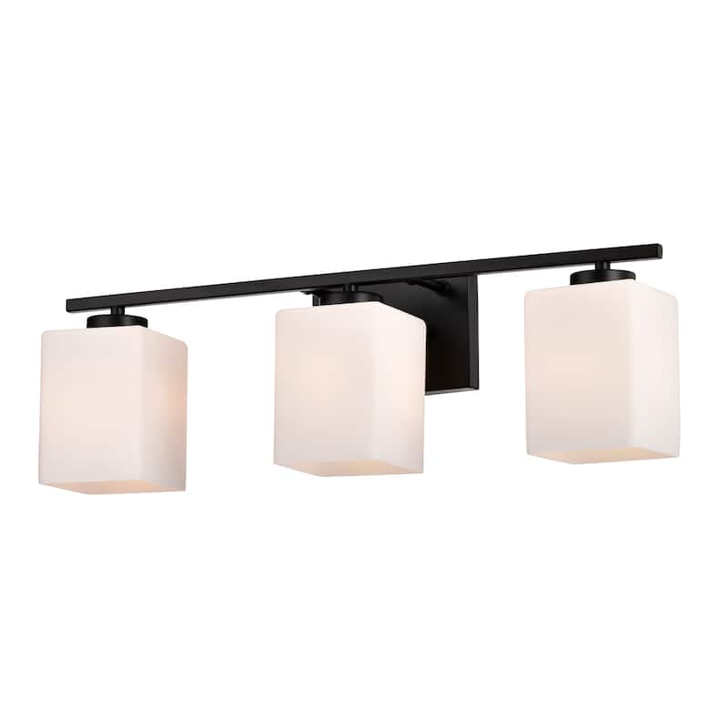 Brushed Nickel Indoor Bathroom Vanity Lights with Etched White Glass Square Rectangle Shades - 3-light - Matte Black