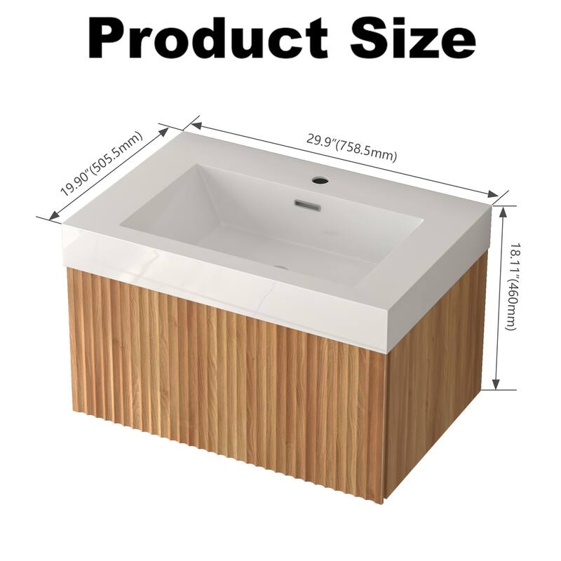 GDF Studio - Alexender Minimalist Design Wall-Mounted Floating Bathroom Vanity with Integrated Basin and Beveled-Edge Handles