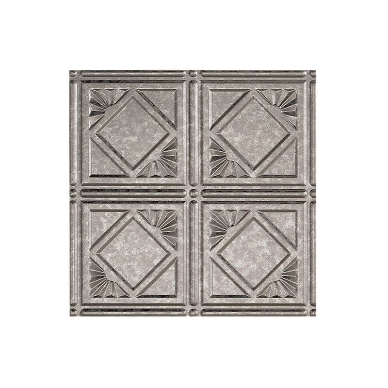 FASÄDE Traditional Style 4 Decorative Vinyl 2ft x 2ft Lay in Ceiling Panel in Galvanized Steel (5 Pack) - 12iin x 12in Sample - Galvanized Steel