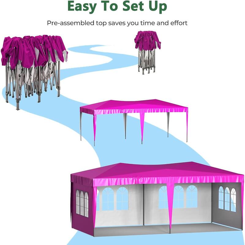 10 x 20 Pop Up Canopy Tent with 6 Sidewalls, Portable Party Canopy with 6 Weight Bag