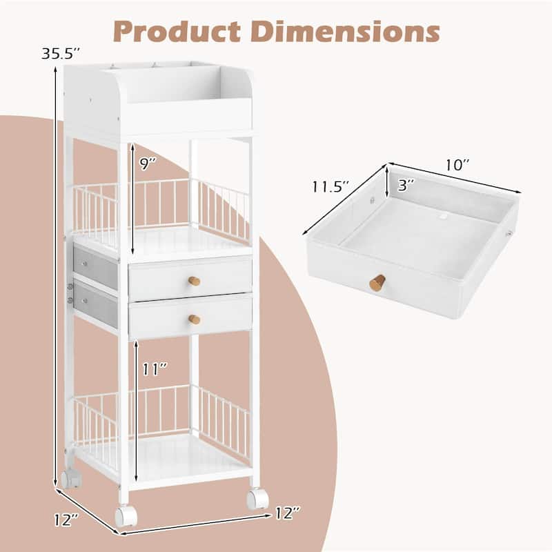 Costway Makeup Organizer Cart with 2 Storage Drawers & Lockable Wheels - See Details