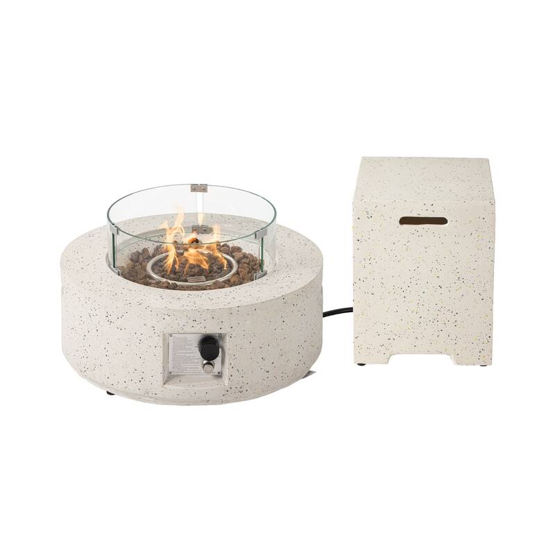 COSIEST 3-Piece Outdoor Round Fire Pit with Tank Cover, Wind Guard