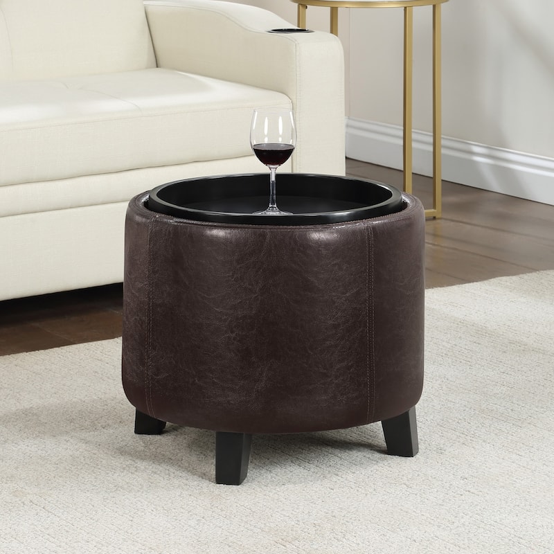 Storage Ottoman with Reversible Tray - Multi-Purpose Upholstered Storage Seat with Tray Top for Living Room or Bedroom