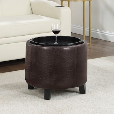 Storage Ottoman with Reversible Tray - Multi-Purpose Upholstered Storage Seat with Tray Top for Living Room or Bedroom