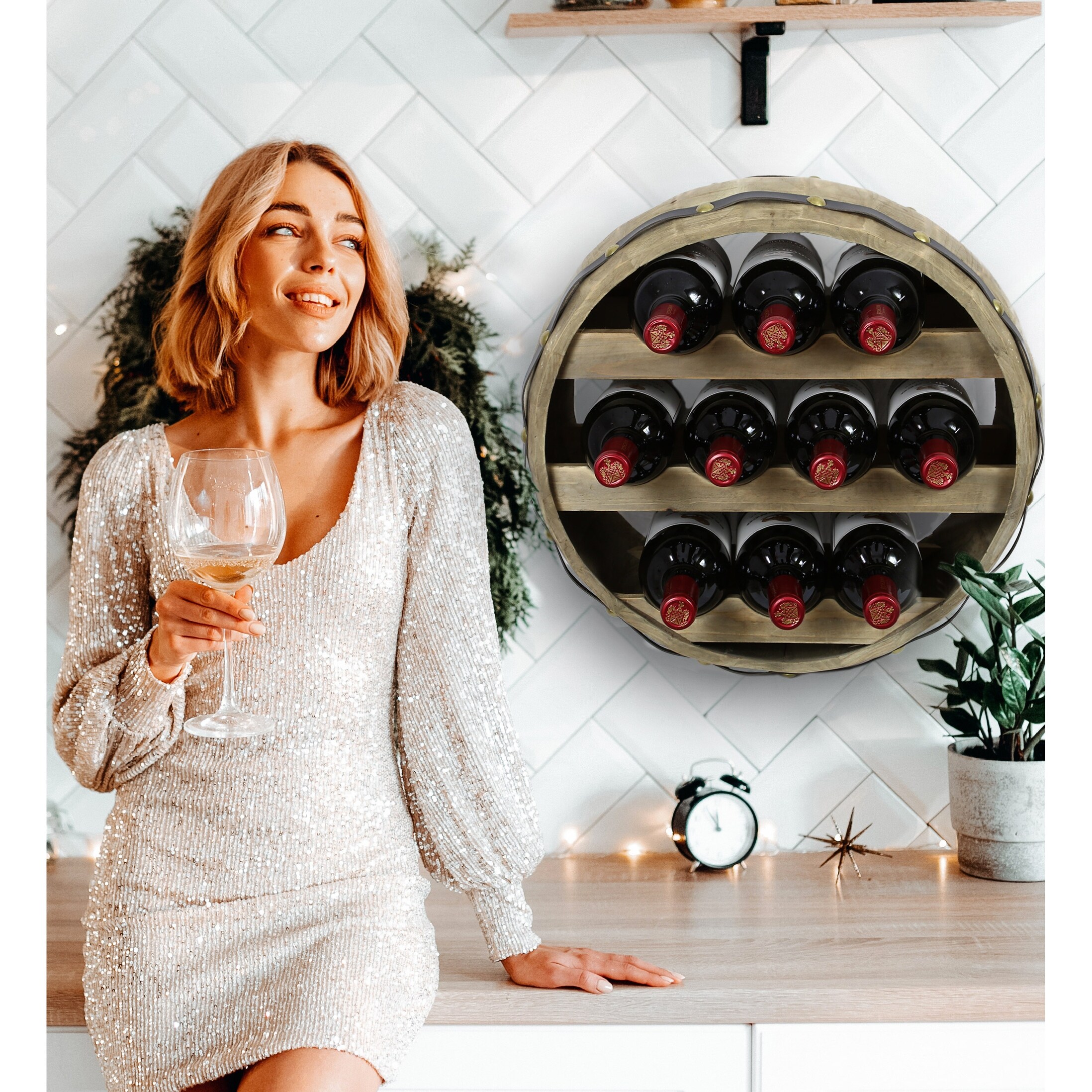 CoTa Global Barrell Wine Rack Natural Wood Industrial Wall