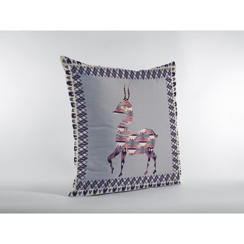 18" Purple Cream Boho Deer Zippered Suede Throw Pillow