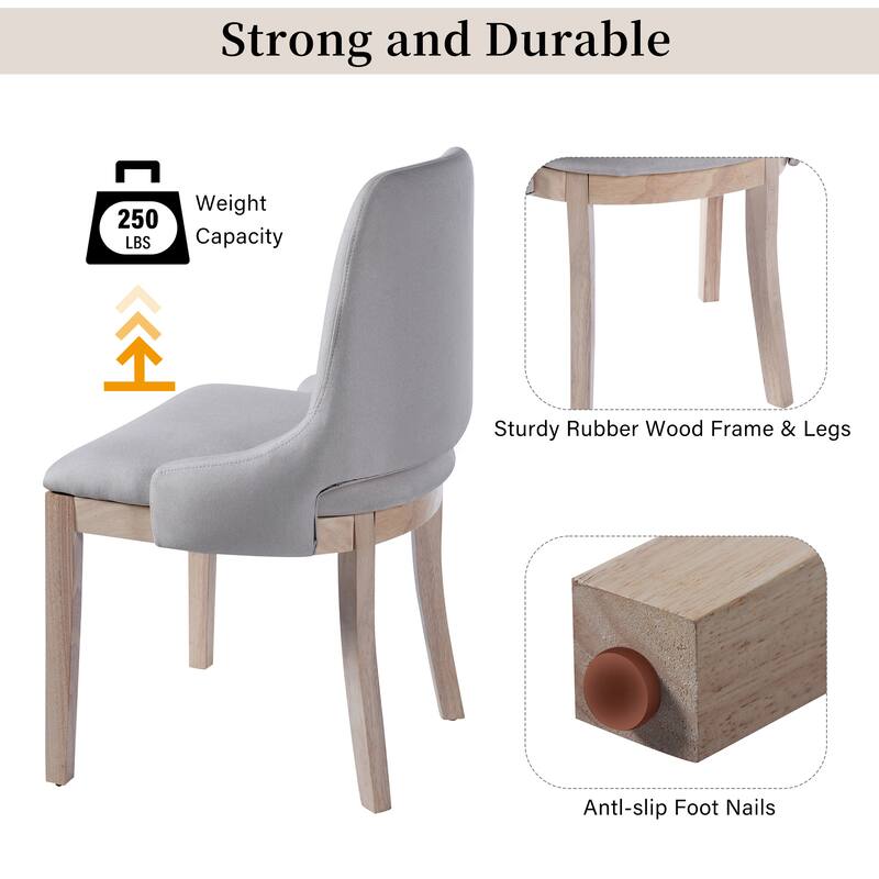 Wooden Dining Chairs Set of 2, Linen Upholstered Accent Kitchen Chair Dining Room Chairs, Farmhouse Style Dining Chair