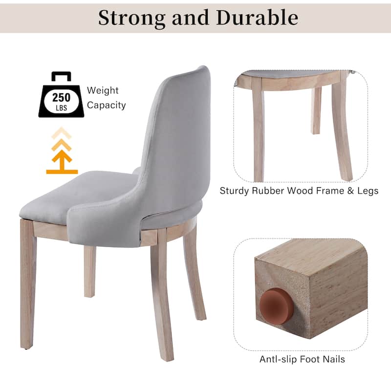 Wooden Dining Chairs Set of 2, Linen Upholstered Farmhouse Kitchen Dining Chairs, Dining Room Accent Chairs