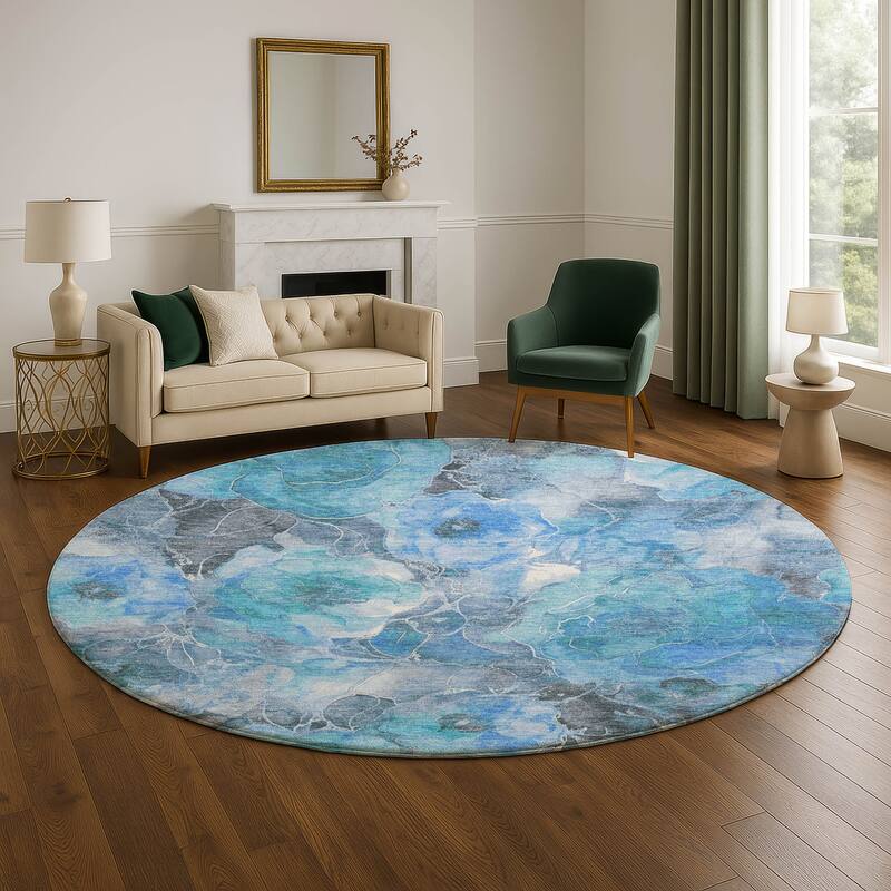 Premium Washable Super Soft Modern Floral Mayfield Rug - Blue - 8' x 8'