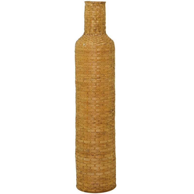 Intricately Woven Tall Bamboo Wood Floor Vase - White or Brown
