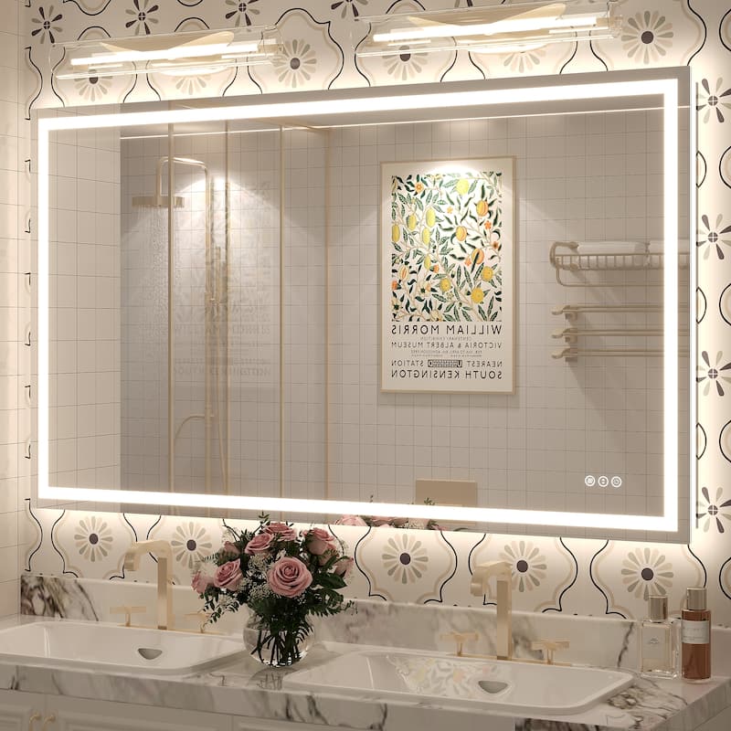 Large LED Bathroom mirror Tempered Glass Dimmable Anti-Fog Vanity Mirror - 51x30