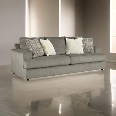 Tren 96 Inch Wide Sofa, 4 Jacquard Pillows, Ash Gray Chenille Polyester