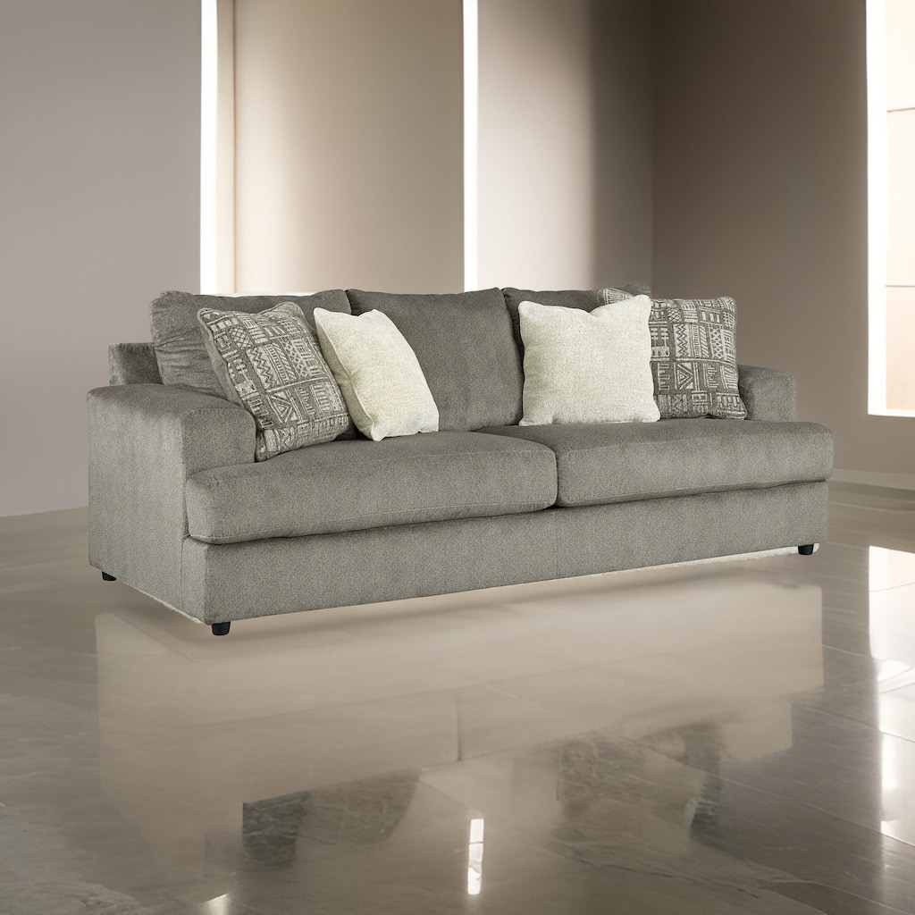 Tren 96 Inch Wide Sofa, 4 Jacquard Pillows, Ash Gray Chenille Polyester