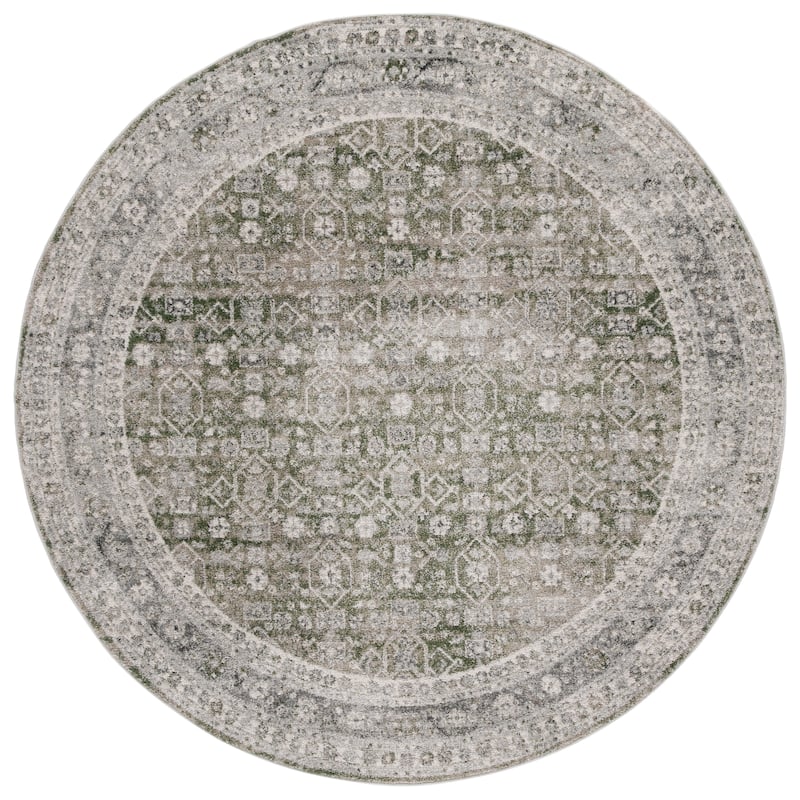 SAFAVIEH Vintage Nienke Tabriz Oriental Rug - 6'7" Round - Green/Grey