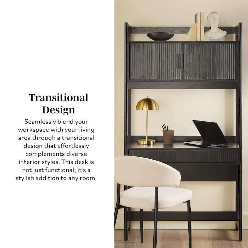 Walker Edison Reeded Desk with Hutch and Outlets