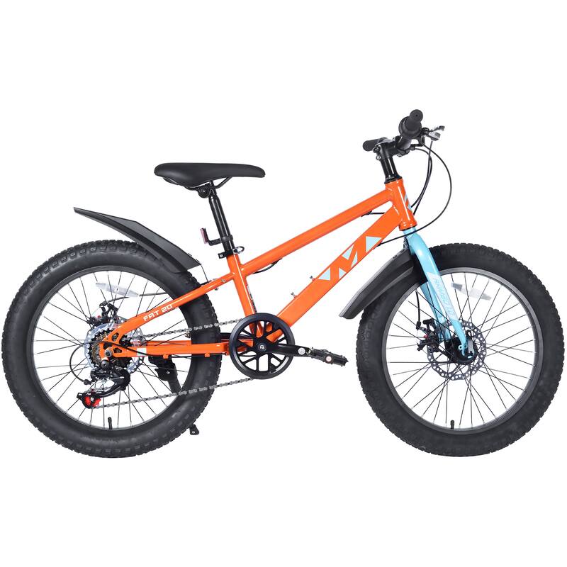 20 Inch Kids Bicycles Fat Tire Mountain Bike, Kids Beach & Snow Bicycle with Dual-Disc Brake & Shimano 7-Speed for Boys & Girls