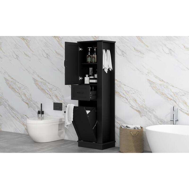 Roomfitters 67" Tall Modern Storage Cabinet with Tilt-Out Compartment and Side Hooks