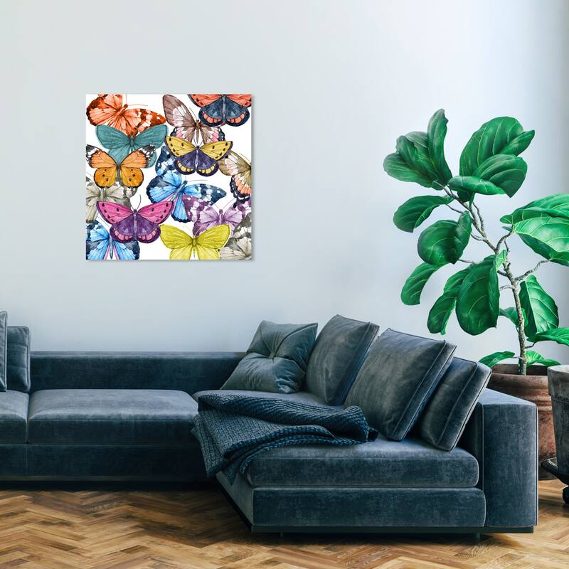 Wynwood Studio Canvas Animals Colorful Wings Blue and Modern & Contemporary Wall Art Canvas Print - 30 x 30