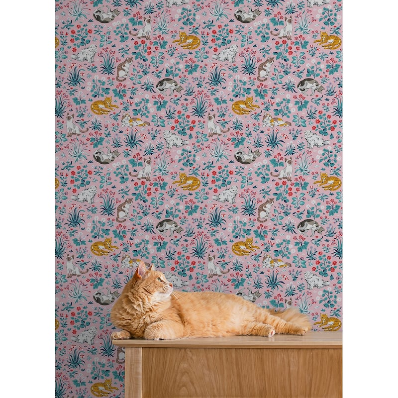 Must Love Cats Pink Peel and Stick Wallpaper